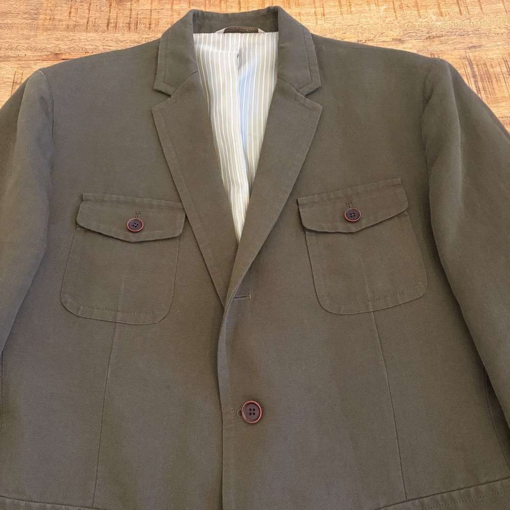 Banana Republic Heritage Safari Blazer Mens 46R Linen Blend Utility Olive Green - Picture 5 of 16